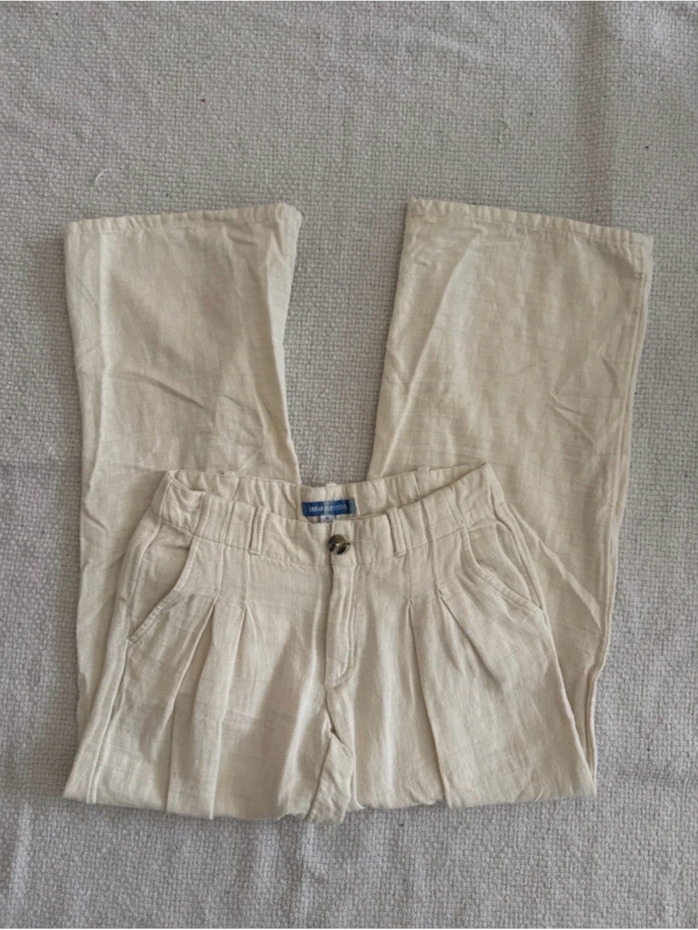 Urban Outfitters Cream Wide-Leg Linen-Blend Pants